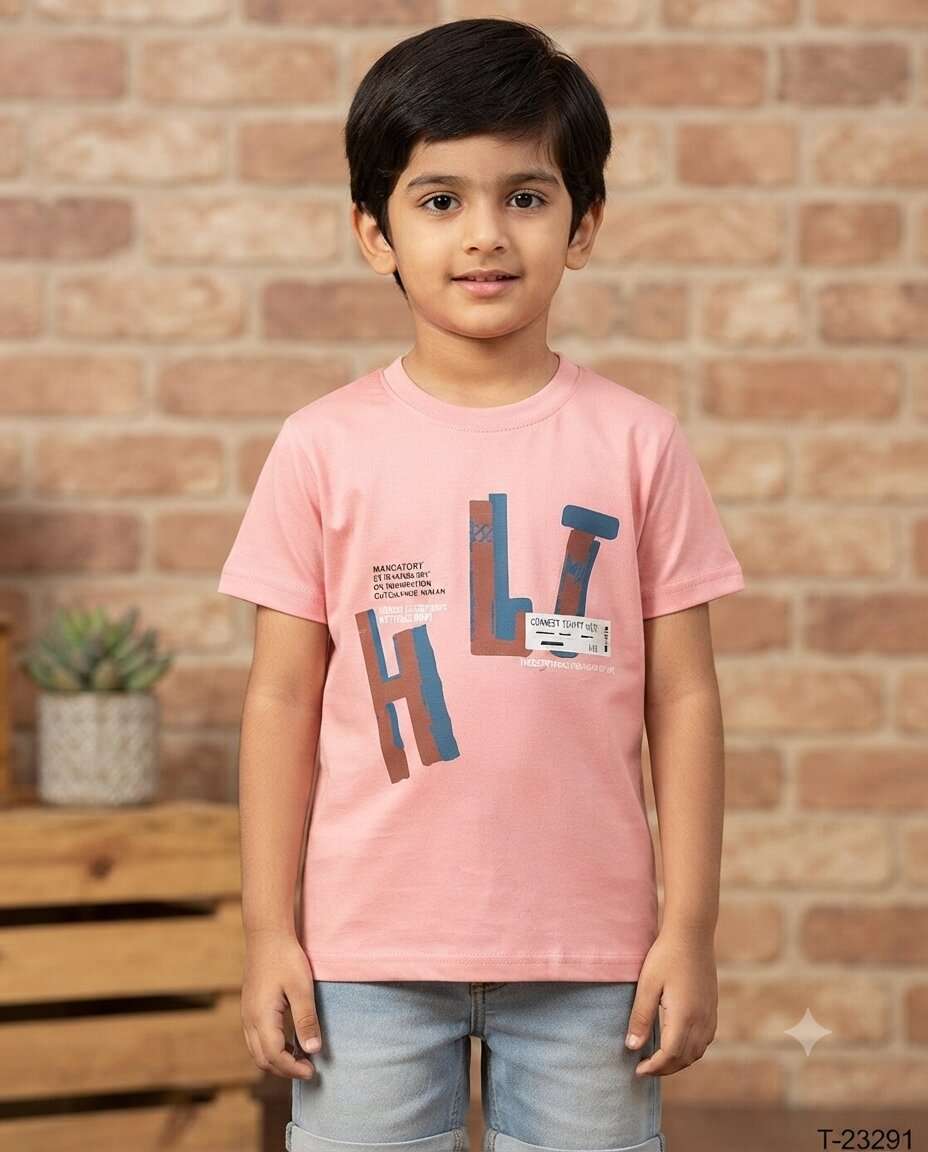 KIDS CHERRY COTTON TENCIL CHEAST PRINT H/S (26/30)